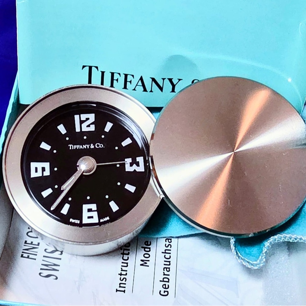 Tiffany and Co Swiss Made Table Clock Box and Papers - Picture 9 of 14